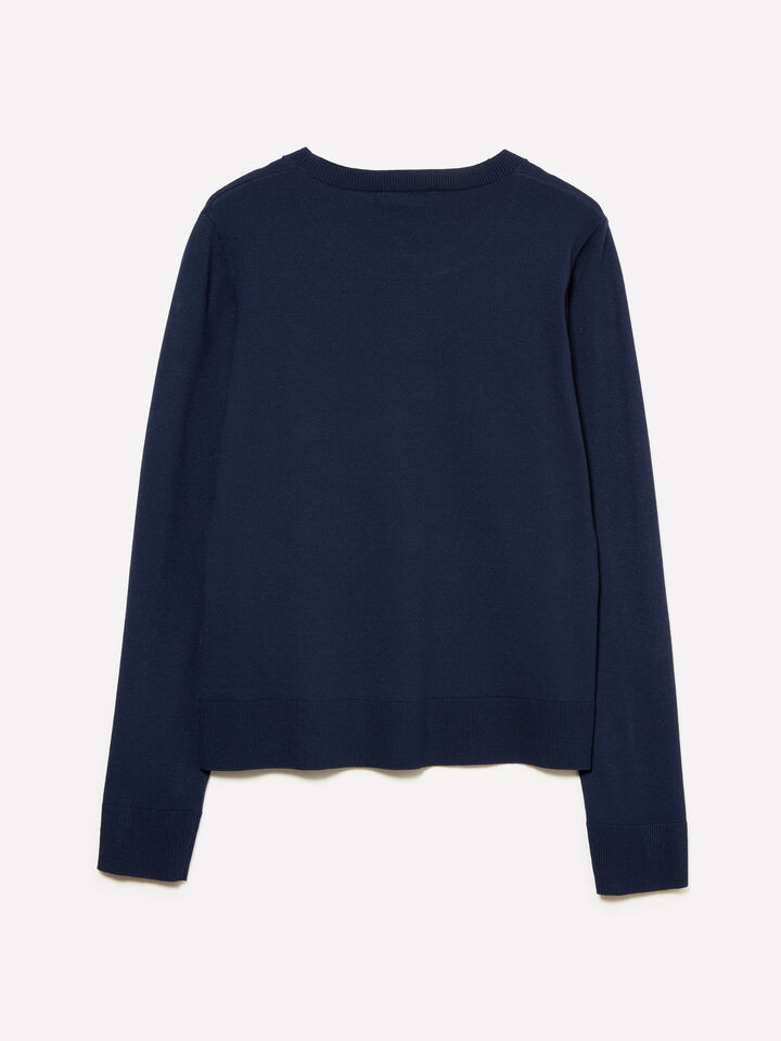 Pull ras du cou bleu marine - pulls col rond pour femme - Bleu Foncé | Sisley image number 2